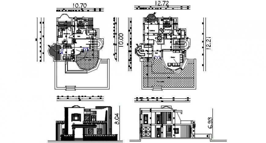 2d floor plan Drawing of the house with elevation and section dwg file