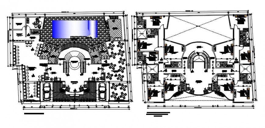 2d Floor plan of restaurant building units CAD drawings dwg file