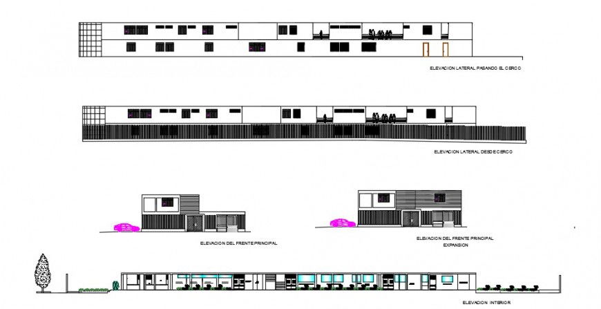 2D front elevation detail of a high rise building dwg file