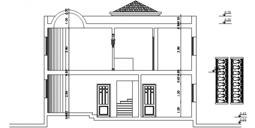 2d Front section plan of villa autocad file