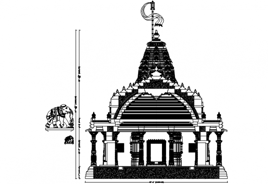 2d front side elevation design temple dwg file