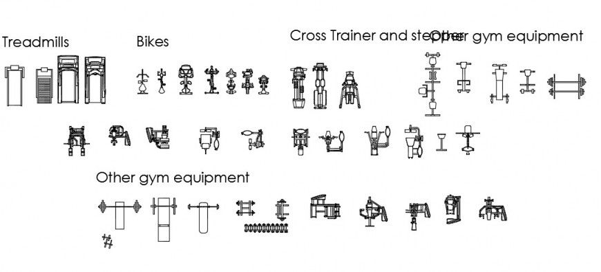 2D gym equipment front model dwg file