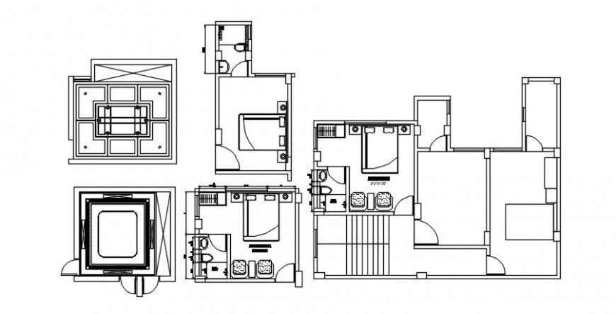 2D hotel rooms top view layout plan dwg file