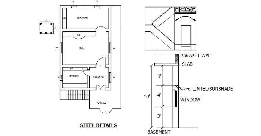 2d house plan and elevation structural details dwg file