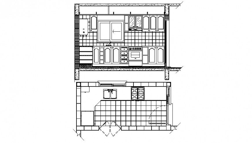 2d kitchen layout and elevation design cad drawing