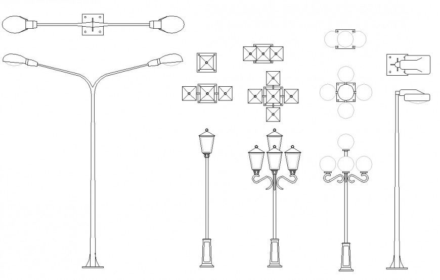 2d model of the illumination light pole CAD electrical component block layout autocad file