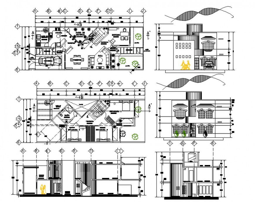 2d modern residence house drawing dwg file