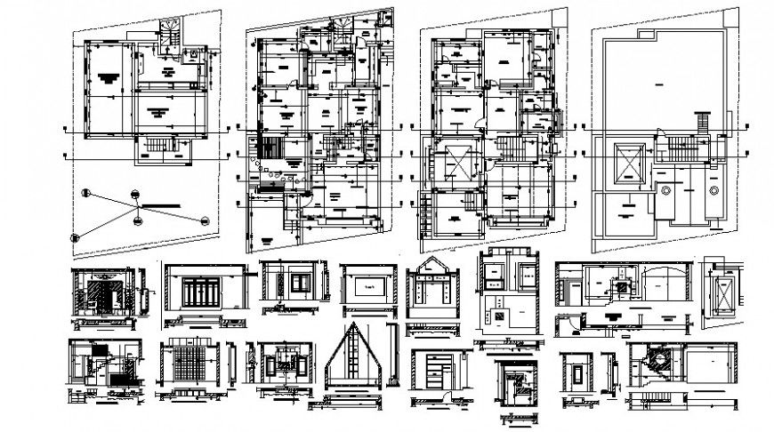 2d modern residence house project cad file