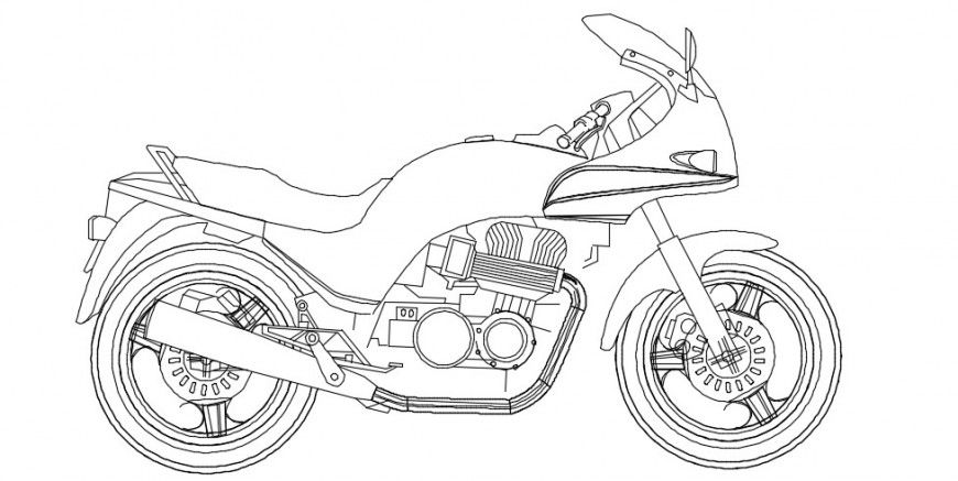 2d motorcycle bike side view dwg file