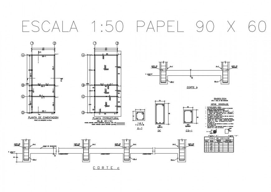 2d plan and sectional detail of column construction block layout file in dwg format