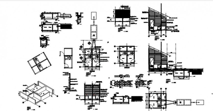 2d plan and sectional drawings detail of sanitary bathroom dwg file