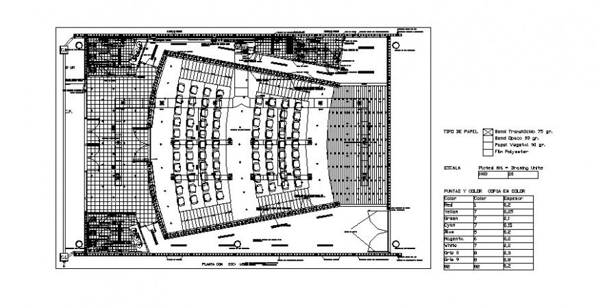 2d plan detail of multi-plex theater building layout file in autocad format