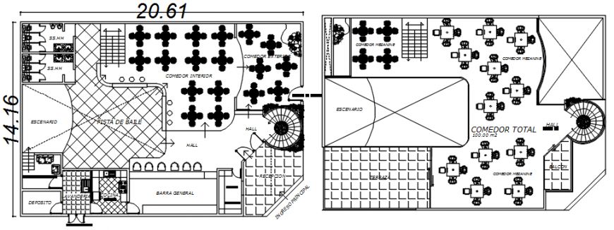 2d plan of restaurant building plan details in autocad software file
