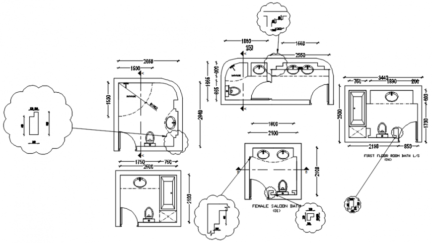 2d plan of sanitary toilet area drawings in autocad software file