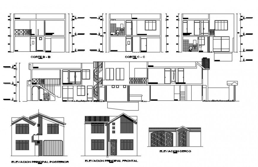 2d section and elevation of apartment drawings autocad file