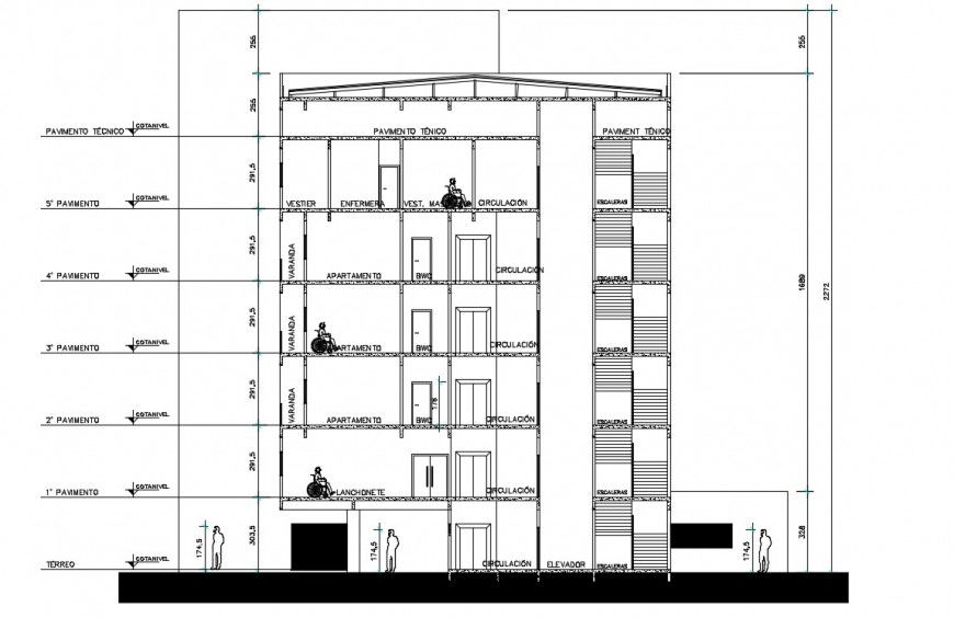 2d section of apartment drawings details in autocad software file
