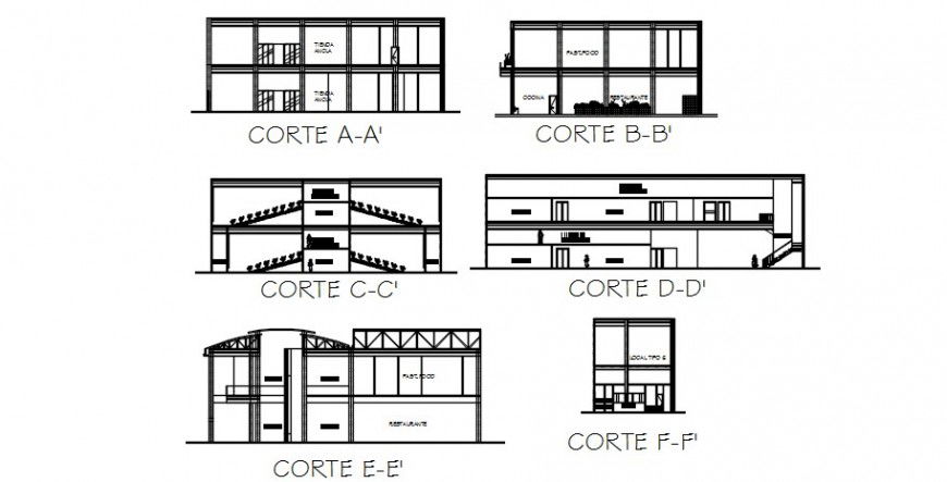 2d Sectional details shopping center building dwg autocad file