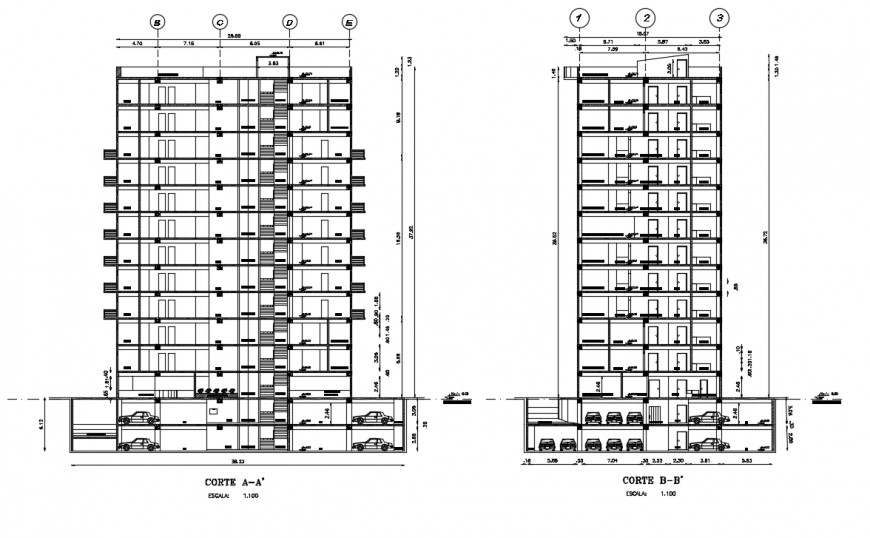 2d Sectional drawing details of apartment dwg AutoCAD software file