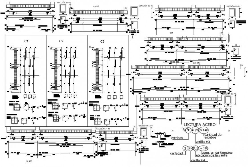 2d Structural details of the column and beam CAD construction blocks dwg file