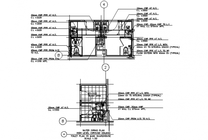 2d Toilet layout plan with installation detail dwg file