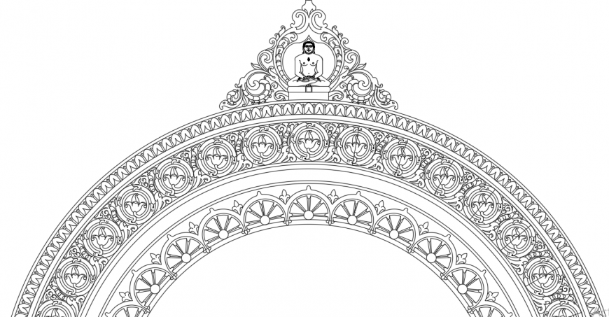 2d traditional temple gate drawing cad file