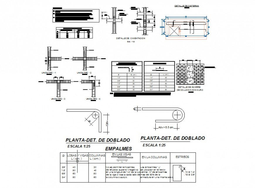 2d view of Reinforcement detail CAD structural block layout autocad file