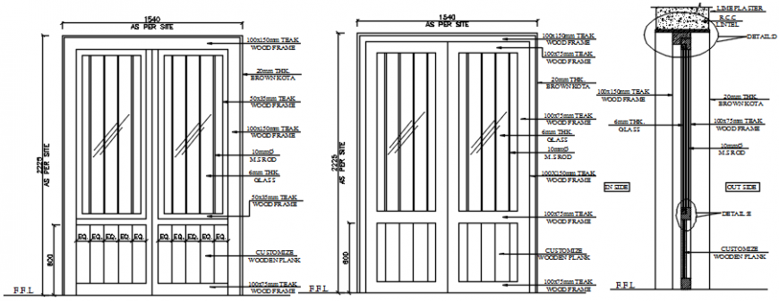 2d view CAD drawings details of double door blocks dwg autocad file