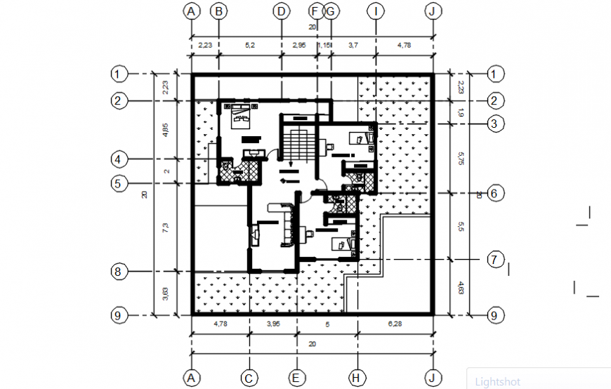 2d view CAD drawings of house layout floor plan autocad file