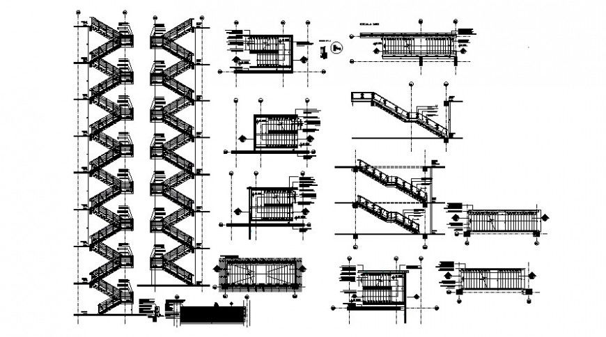 2d view construction blocks details of staircase autocad software file