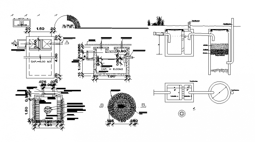2d view construction details of water tank autocad file