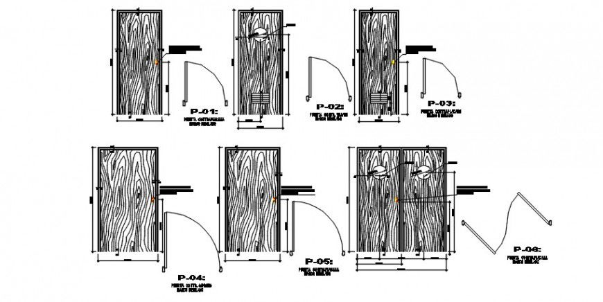 2d view detail of door blocks elevation and plan dwg file
