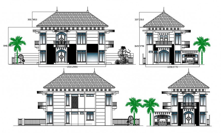 2d view drawings details elevation of housing apartment dwg file