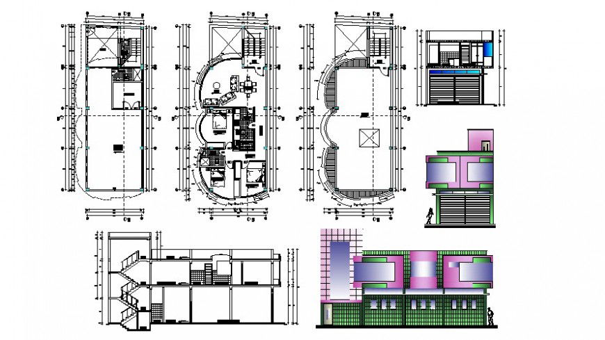 2d view drawings details of housing units plan elevation and section dwg file
