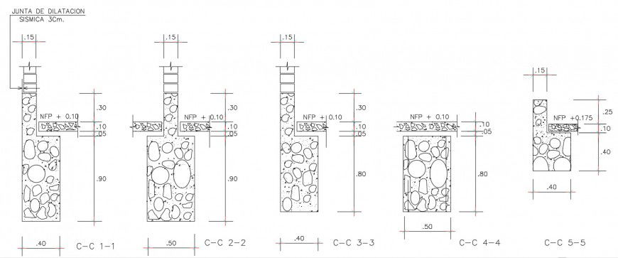 2d view drawings details of stone and concrete masonry dwg file