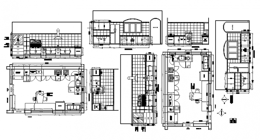 2d view drawings of kitchen plan with elevation details autocad file