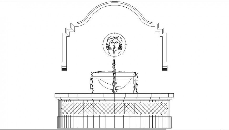 2d view elevation of fountain design layout file in autocad format