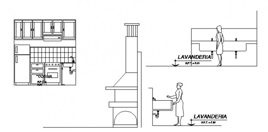 2d view elevation of kitchen autocad software file