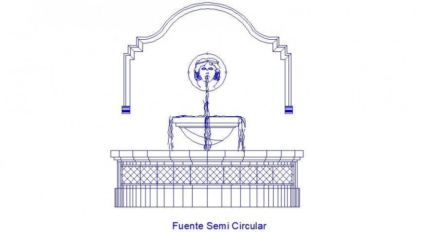 2d view Elevation of semi-circular shape fountain design layout drawing in autocad format