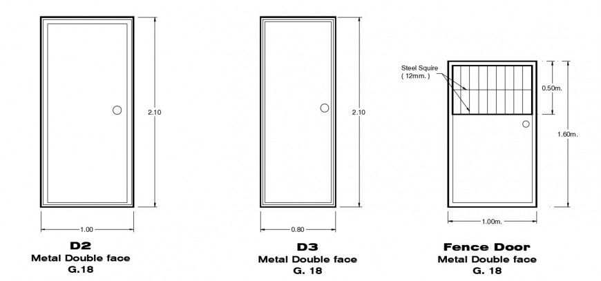 2d view elevation of single door autocad software file