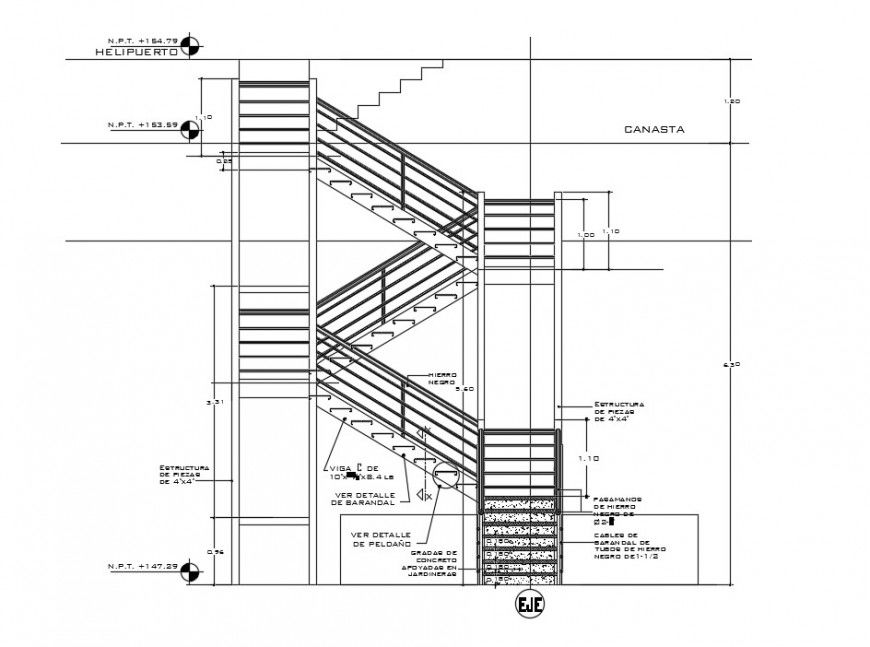 2d view elevation of staircase construction drawings autocad file