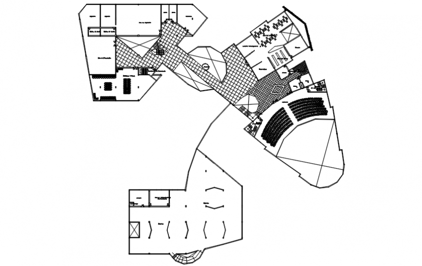 2d view floor plan of auditorium building blocks details autocad file