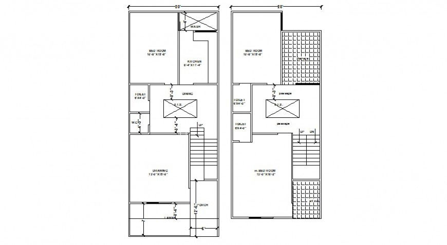 2d view floor plan of housing units layout autocad software file