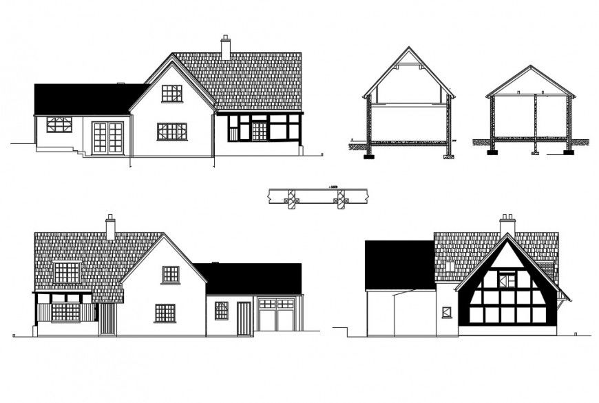 2d view House elevation plan Dwg file in Autocad format