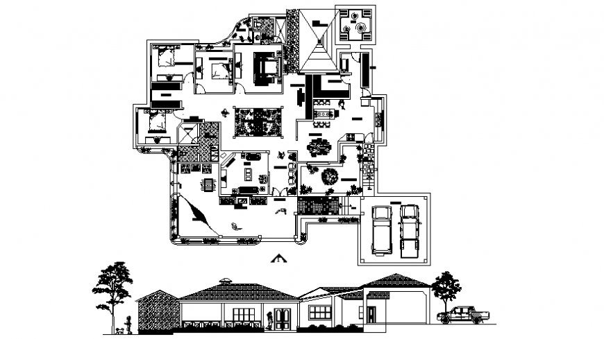 2d view layout floor plan of housing units with elevation autocad file