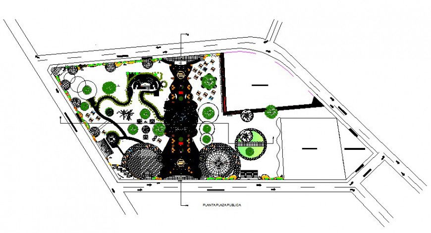 2d view layout plan of garden CAD block autocad file