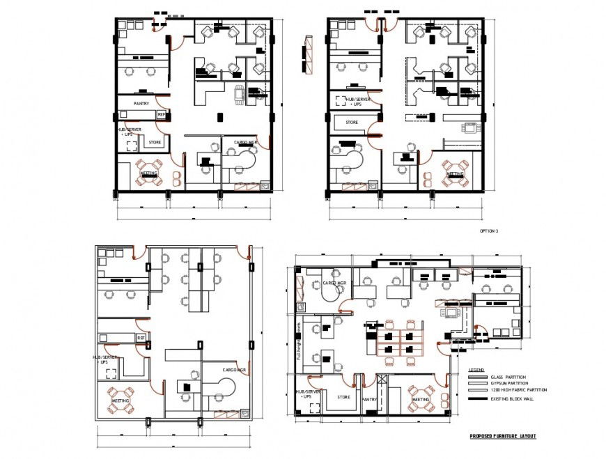2d view layout plan of office building structure autocad file