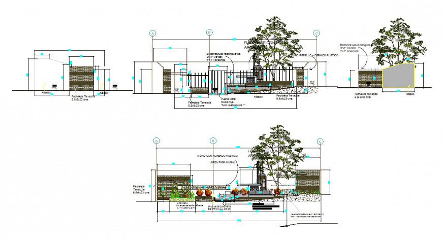 2d view of landscaping and railing detail CAD block layout autocad file