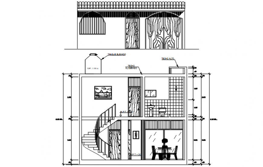 2d view of apartment elevation and section dwg file