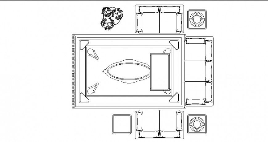 2d view of drawing room area with furniture blocks layout file in autocad format