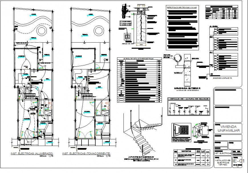 2d view of Electrical installation of a building CAD block layout file in autocad format